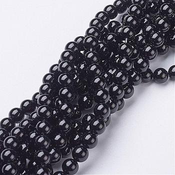 Natural Black Onyx Round Beads Strands, Grade A, Dyed, 6mm, Hole: 1mm, about 63pcs/strand, 15 inch