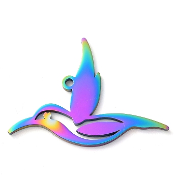 304 Stainless Steel Pendants, Bird Charms, Rainbow Color, 25x19.5x1.5mm, Hole: 1.6mm