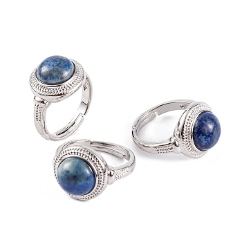 Natural Lapis Lazuli Round Adjustable Rings, Platinum Plated Brass Finger Rings for Women Men, Inner Diameter: 18mm