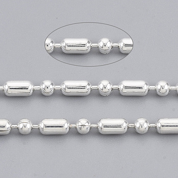 Brass Ball Chains, Ball-Bar Style, Round and Oval, Long-Lasting Plated, Soldered, with Spool, Cadmium Free & Lead Free, Silver, 3.7x2mm, about 301.83 Feet(92m)/roll