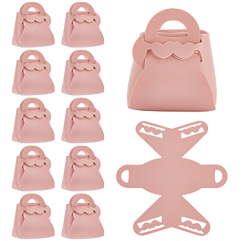 12Pcs Folding Hollow Heart Bag Shaped PU Leather Candy Gift Tote Boxes for Christmas Party Wedding Favors, Pink, 8x4x8.5cm