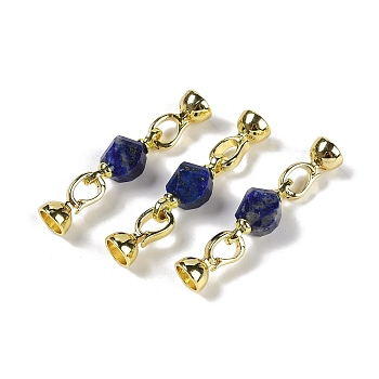 Natural Dyed Lapis Lazuli with Brass Fold Over Clasps, Real 18K Gold Plated, Long-Lasting Plated, Rack Plating, Faceted Twist, 45mm