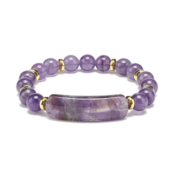 Natural Amethyst Rectangle Beaded Stretch Bracelet, Gemstone Jewelry for Women, Inner Diameter: 2 inch(5.1cm)