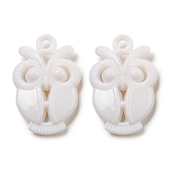 Opaque Acrylic Pendants, Owl Charms, White, 35.5x23x7mm, Hole: 3mm, about 215pcs/500g