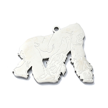 201 Stainless Steel Pendants, Laser Cut, Orangutan Charm, Stainless Steel Color, 23.5x29x1mm, Hole: 1.6mm