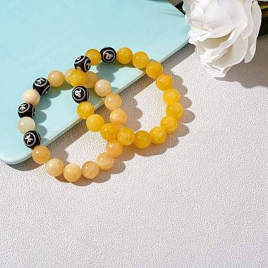 bracelet extensible en perles rondes en jade jaune naturel(BJEW-SW00077-01)-4