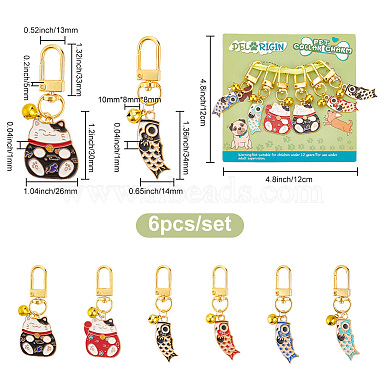 6Pcs 6 Style Alloy Enamel Koi Fish & Maneki Neko Pendant Decorations(HJEW-PH01618)-2