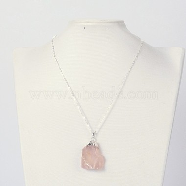 Natural Bezel Raw Rough Gemstone Rose Quartz Pendant Necklaces(NJEW-JN01110)-5