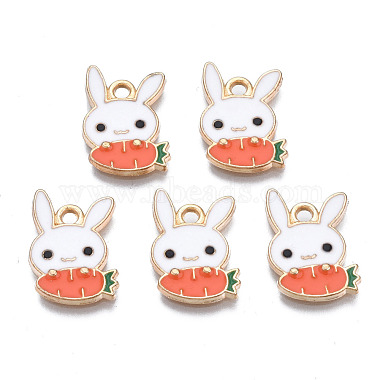 Light Gold White Rabbit Alloy+Enamel Pendants