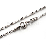 Tarnish Resistant 304 Stainless Steel Box Chain Necklaces, with Lobster Claw Clasps, Stainless Steel Color, 19.7 inch(50cm), 1.5mm(STAS-M174-022P-A)