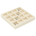 16-Slot Microfiber Jewelry Display Trays, Jewelry Organizer Holder for Earrings Rings Necklaces, Square, Light Yellow, 14.2x14.2x3cm(AJEW-WH0031-15B)