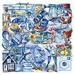 50Pcs Vacation Style PET Waterproof Stickers, Self-adhesive Decals, for Suitcase, Skateboard, Refrigerator, Helmet, Cornflower Blue, 37~70x40~75x0.1mm(STIC-T0001-20)