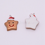 Opaque Resin Pendants with Platinum Tone Iron Accessories, for Christmas, Star, Coconut Brown, 28.5x22.5x6.5mm, Hole: 1.5mm(RESI-WH0014-06)