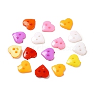 Acrylic Sewing Buttons for Costume Design, Heart Buttons, 2-Hole, Dyed, Mixed Color, 10x10x2mm, Hole: 1mm(BUTT-E085-C-M)