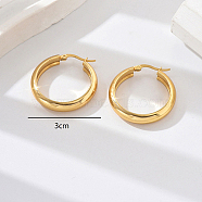 304 Stainless Steel Hoop Earrings, Real 18K Gold Plated, 30mm(QM4377-3)