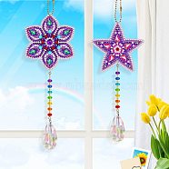 DIY Flower & Star Sun Catcher Keychain Diamond Painting Kits, including Acrylic Pendant, Diamond, Diamond Drill Tool, Ball Chain, Swivel Clasp, Mixed Color, Packaging: 150x130x20mm, Finshed Product: 270~295x85~90mm, 2pcs(DIAM-PW0001-122B)