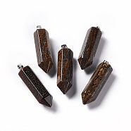 Natural Bronzite Double Terminated Pointed Pendants, with Platinum Tone Brass Findings, Bullet, 39x10x10mm, Hole: 3x6mm(G-G926-01P-14)