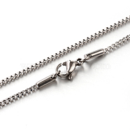 304 Stainless Steel Box Chain Necklaces, with Lobster Claw Clasps, Stainless Steel Color, 19.7 inch(50cm), 1.5mm(STAS-M174-022P-A)