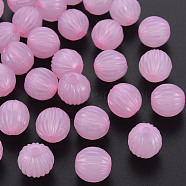 Imitation Jelly Acrylic Beads, Corrugated Beads, Round, Pearl Pink, 14x13mm, Hole: 2.5mm, about 356pcs/500g(MACR-S373-11-E10)