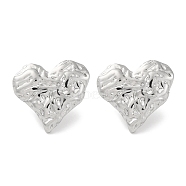 304 Stainless Steel Textured Heart Stud Earrings, Silver, 16.5x18mm(EJEW-D281-17S)