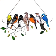 Acrylic Pendant Decorations, Window Hanging Suncatcher, 7 Birds, Bird Pattern, 105x205x5mm(HOUS-PW0001-01A)