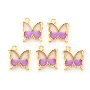 Light Gold Plated Alloy Enamel Pendants, with Glitter Sequin, Butterfly, Orchid, 15.5x14x1.5mm, Hole: 1.6mm(X-ENAM-R136-24A)