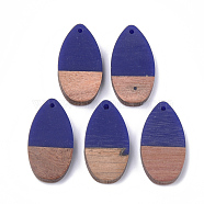 Resin & Walnut Wood Pendants, teardrop, Blue, 31x16x3.5~4mm, Hole: 1.5mm(RESI-S358-16G)