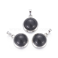 Natural Agate Pendants, with Brass Findings, Half Round, Platinum, 23~24x19~20x8~10mm, Hole: 8x5mm(G-L512-B24)