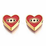 Rack Plating Alloy Enamel Pendants, Light Gold, Cadmium Free & Nickel Free & Lead Free, Heart with Eye, Dark Red, 11x12x4.5mm, Hole: 2mm(PALLOY-N172-066E)
