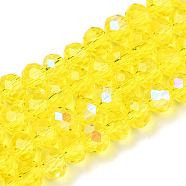 Electroplate Glass Beads Strands, Half Rainbow Plated, Faceted, Rondelle, Champagne Yellow, 3x2mm, Hole: 0.8mm, about 150~155pcs/strand, 15~16 inch(38~40cm)(EGLA-A034-T2mm-L28)