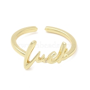 Rack Plating Brass Open Cuff Ring, Long-Lasting Plated, Cadmium Free & Lead Free, Word Luck, Real 18K Gold Plated, Inner Diameter: 17mm(RJEW-Q773-20G)