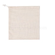 Rectangle Cotton Storage Pouches, Drawstring Bags with Plastic Cord Ends, Antique White, 30x24cm(HOUS-PW0002-01L)