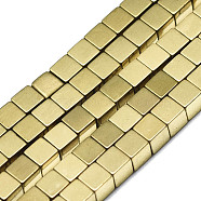 Electroplate Non-magnetic Synthetic Hematite Beads Strands, Cube, Real 18K Gold Plated, 3x3x3mm, Hole: 1mm, about 139~140pcs/strand, 15.75 inch(40cm)(G-S352-40)
