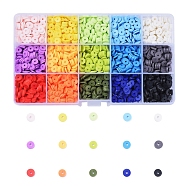 15 Colors Eco-Friendly Handmade Polymer Clay Beads, for DIY Jewelry Crafts Supplies, Disc/Flat Round, Heishi Beads, Mixed Color, 6x1mm, Hole: 2mm, 15 Colors, about 190~200pcs/color, 2850~3000pcs/box(CLAY-X0011-02B)