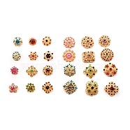 24Pcs 24 Style Exquisite Alloy Rhinestone Brooches Set, Flower & Hexagon & Rhombus & Flat Round Lapel Pins for Wedding Party, Golden, Mixed Color, 20~37.5x20~34x10~14mm, 1pc/style(JEWB-SZ0001-44A)