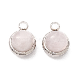 Natural Rose Quartz Charms, with 304 Stainless Steel Findings, Half Round, Stainless Steel Color, 13.5x10x7.5mm, Hole: 2.5mm(G-K325-01P-09)