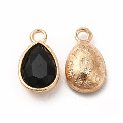 Faceted Glass Rhinestone Pendants, with Golden Tone Zinc Alloy Findings, Teardrop Charms, Black, 15x9x5mm, Hole: 2mm(GLAA-I051-A12)
