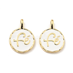 Brass Enamel Charms, Cadmium Free & Lead Free, Flat Round with Words Fe, Long-Lasting Plated, Real 18K Gold Plated, 13.5x9x1.4mm, Hole: 1.3mm(KK-G416-57G-01)