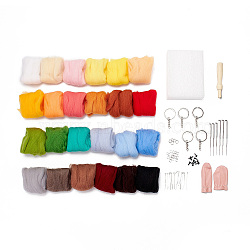 DIY Needle Felting Tools Set, with Iron Needles, Foam Chassis, Leather Figerstalls, Keychain Clasps, Open Jump Rings, Eye Pins, Plastic Craft Eyes & Wool, Wooden Handle, Mixed Color, 6~120x6~90x0.5~29mm(DIY-D063-06P)