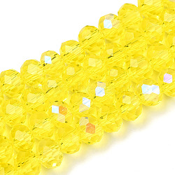 Electroplate Glass Beads Strands, Half Rainbow Plated, Faceted, Rondelle, Champagne Yellow, 2.9~3.3x2mm, Hole: 0.8mm, about 145~150pcs/strand, 34~35cm(EGLA-A034-T2mm-L28)