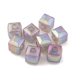 UV Plating Rainbow Iridescent Acrylic Beads, Faceted Cube, Rosy Brown, 11.5x12.5x12.5mm, Hole: 4.3mm(PACR-C009-03G)