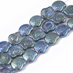 Electroplate Glass Beads Strands, Spiral Shell Shape, Cadet Blue, 12x11.5x4.5mm, Hole: 1mm, about 50~51pcs/Strand, 24.41 inch(62cm)(EGLA-S190-02C)