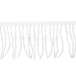 2Yards Polyester Ribbon, Glass Seed Beaded Tassel Lace Trim, Clothes Accessories, White, 2-1/2 inch(65mm), 2yards/set(OCOR-GF0004-98A)