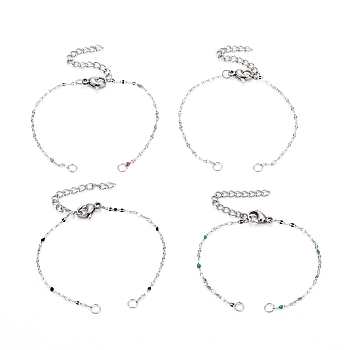 Enamel Bracelet Makings, with Stainless Steel Dapped & Cable Chains, Lobster Claw Clasps & Twisted Chain Extension & Jump Rings, Stainless Steel Color, 5-1/2 inch(14.1cm), Hole: 2.5mm