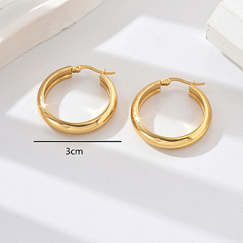 304 Stainless Steel Hoop Earrings, Real 18K Gold Plated, 30mm