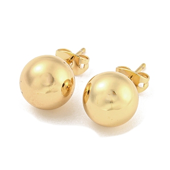 Brass Ear Studs, Round Ball, Real 18K Gold Plated, 21x10mm