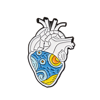 Creative Zinc Alloy Brooches, Enamel Lapel Pin, with Iron Butterfly Clutches or Rubber Clutches, Electrophoresis Black Color, Anatomical Heart Shape, Colorful, 30x20mm, Pin: 1mm