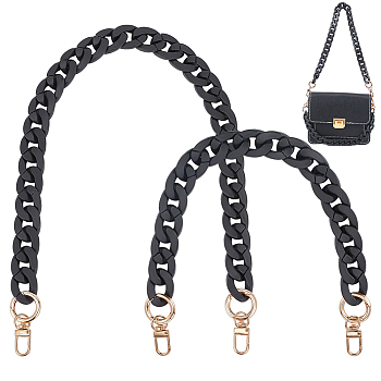 WADORN 2Pcs 2 Style Acrylic Cable Chain Bag Handles, with Alloy Swivel Clasps, for Bag Strap Replacement Accessories, Black, 40.5~60cm, 1pc/style