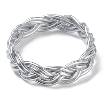 Plastic Cord Braided Stretch Bracelets, Silver, Inner Diameter: 2-1/2 inch(6.5cm)