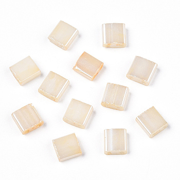 2-Hole Baking Paint Glass Seed Beads, Rectangle, Old Lace, 5x4.5~5.5x2~2.5mm, Hole: 0.5~0.8mm